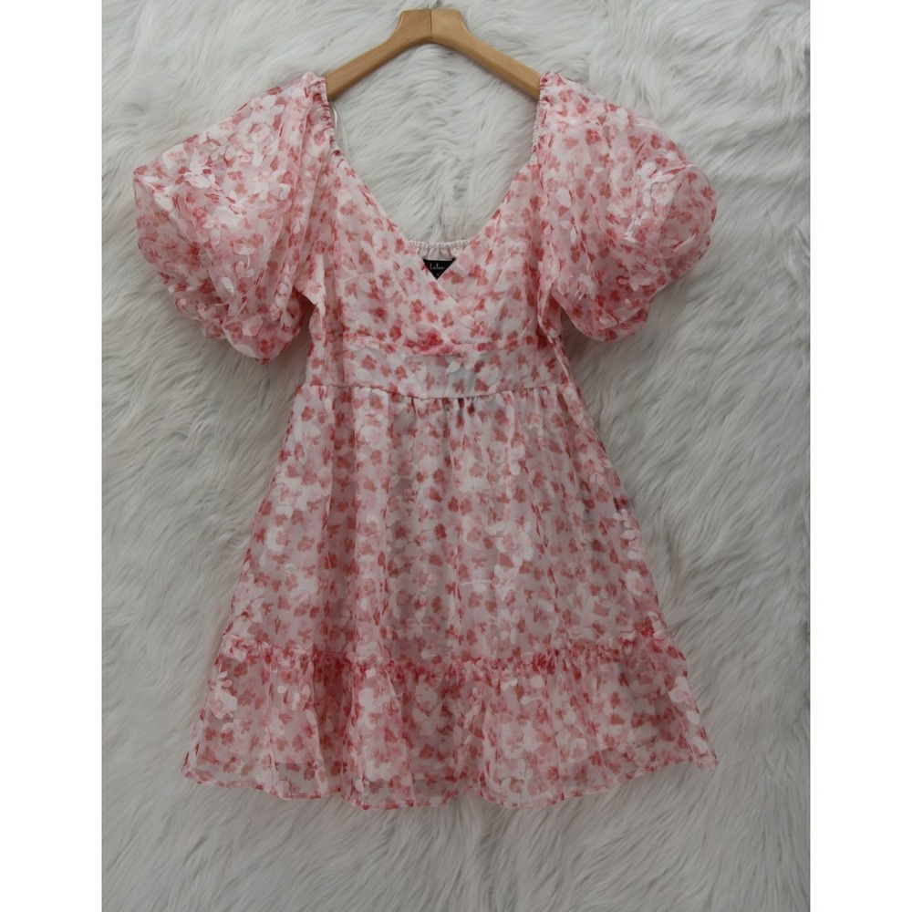 Lulus Blush Burnout Floral Puff Sleeve Airy Beauty Dress Pink M Romantic Garden